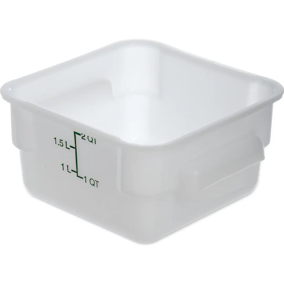 Carlisle 11960PE02 Container, 2 Qt, 7-1/8" x 3-4/8" H, Square Polyethylene, White with Green Print