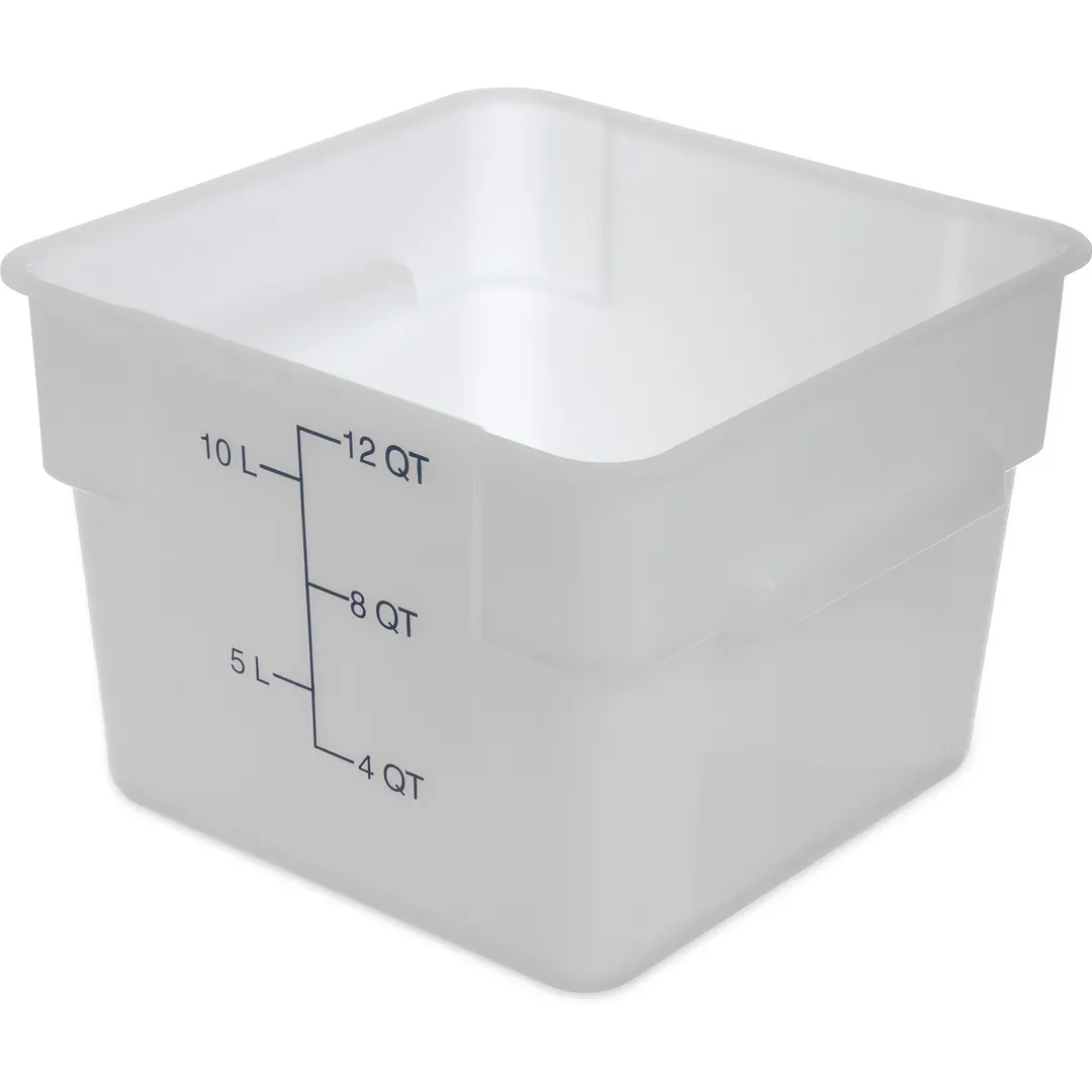 Carlisle 11964PE02 Food Storage, 12 Qt, 11-1/8" x 8-1/4"H Square, White/Blue, Poly, Stacking Lugs