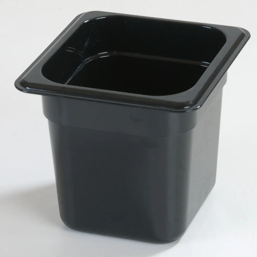 Carlisle 3068503 Food Pan, 1/6 Size 2.5 Qt, Polycarbonate Black, 6‑3/4" x 6‑22/25" x 6" Deep