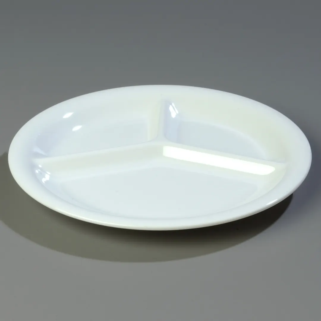 Carlisle 3300002 - 10" Melamine 3‑Compartment Plate, Elevated Foot, Dishwasher Safe, NSF, BPA‑Free