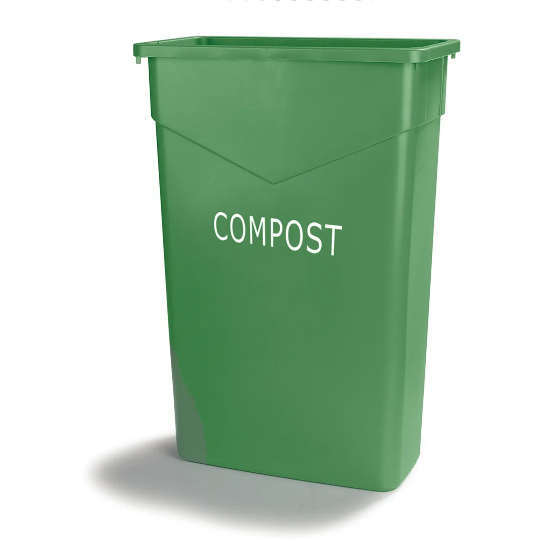 Carlisle 342023CMP09 Trimline™ 23‑Gallon Rectangular Green Poly Trash Can, Corner Tabs, Helper Handles