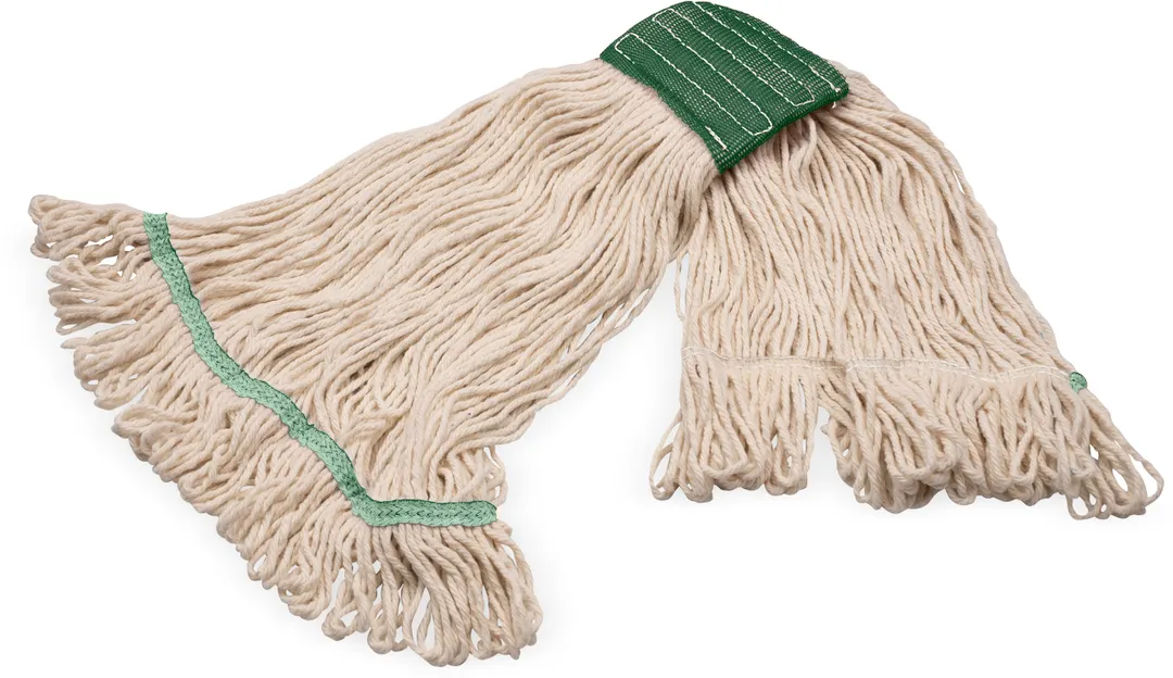 Carlisle 369120G00 Wet Mop Head - Medium Grease Release, Natural Yarn Loop End, 5" Wide Green Band