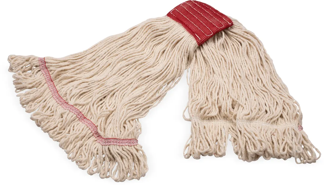 Carlisle 369125G00 Wet Mop Head - Large Natural Yarn, Looped End, 5" Wide Red Band, Wet Mop