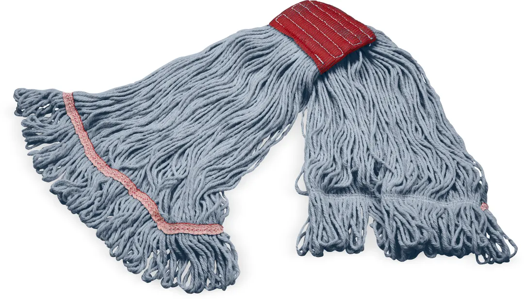 Carlisle 369125G14 Wet Mop Head - Large Blue Yarn, Looped End, 5" Red Band, Grease Release Mop