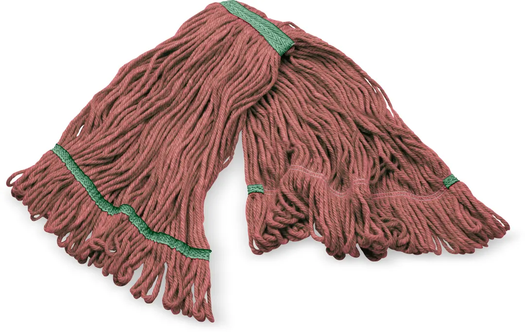 Carlisle 369320M05 Wet Mop Head - Anti‑Microbial Mop, 1" Green Band, Red 4‑Ply Cotton Blend
