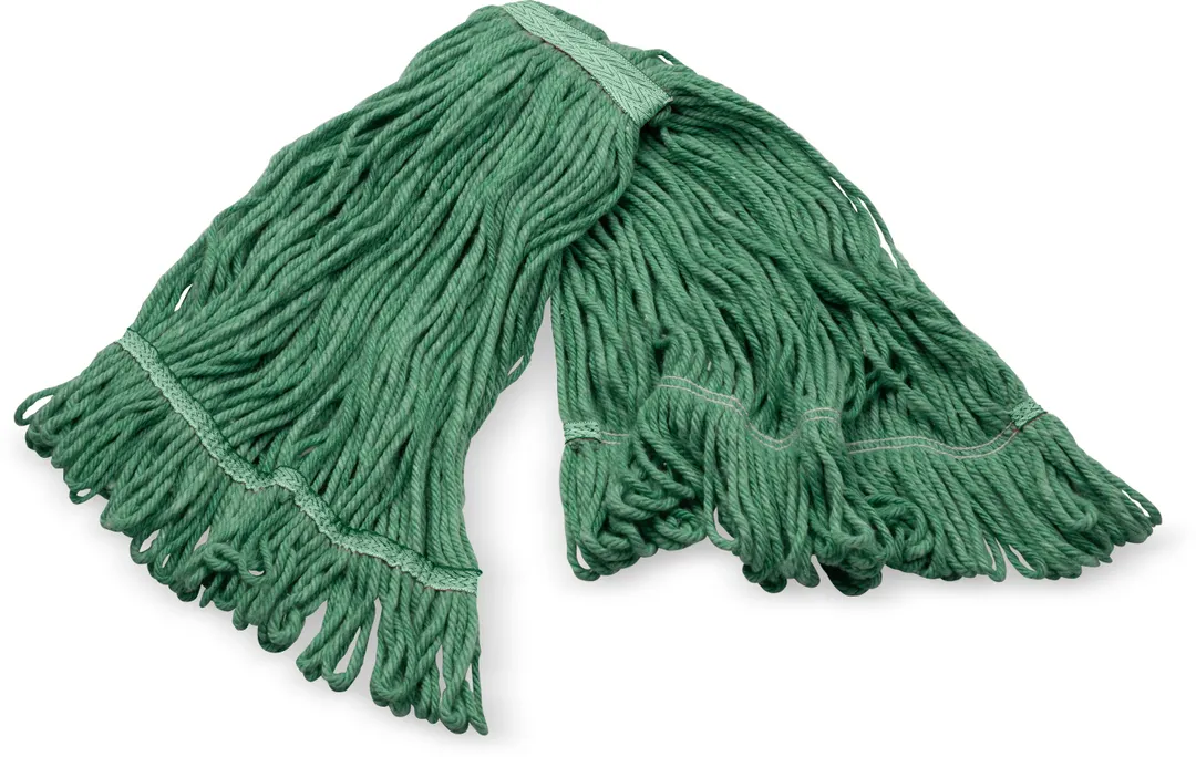 Carlisle 369320M09 Anti-Microbial Wet Mop Head, 1" Green Band, Loop End, 4‑Ply Cotton/Synthetic