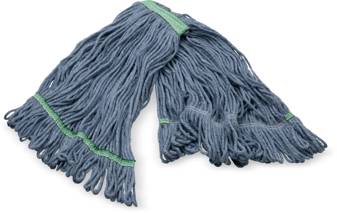 Carlisle 369320M14 Wet Mop Head - Medium 1" Green Band, Blue 4‑Ply Cotton/Synthetic Anti‑Microbial