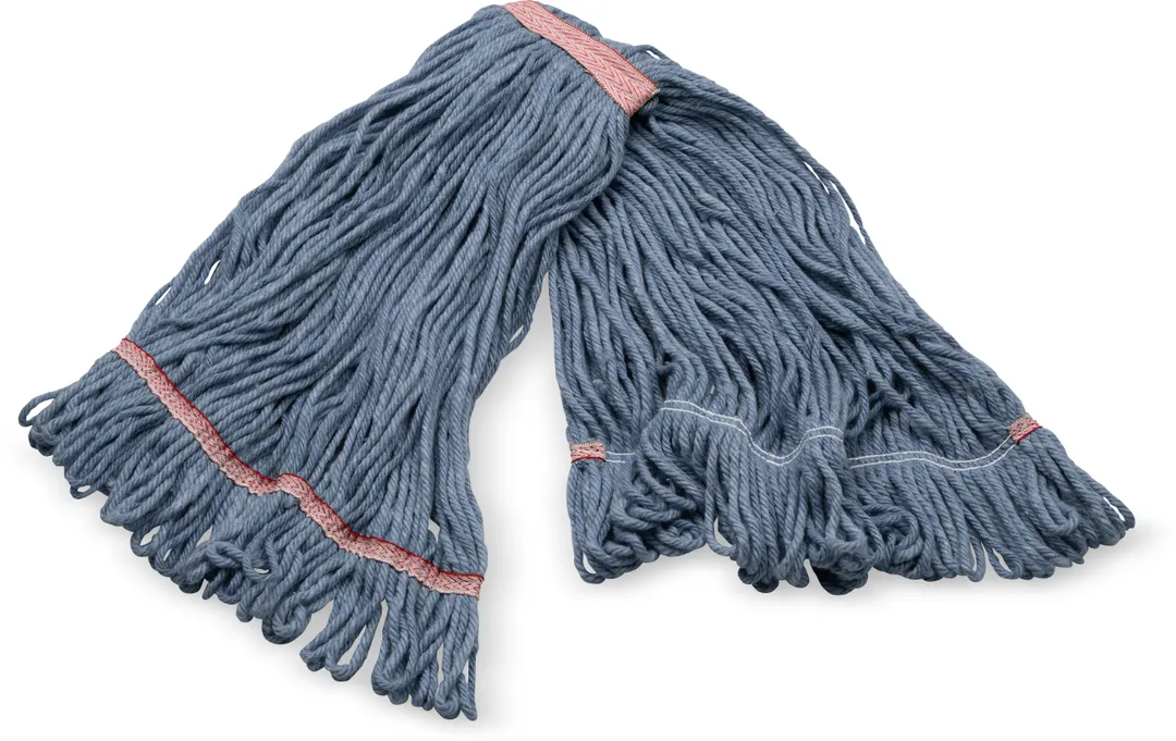 Carlisle 369325M14 Wet Mop Head, Large 1" Blue 4‑Ply Cotton Blend, Looped End, Anti‑Microbial