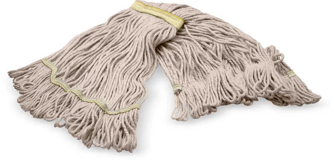 Carlisle 369411B00 Wet Mop Head - Small 1" Wide Yellow Band, 4‑Ply Cotton/Synthetic, Looped End