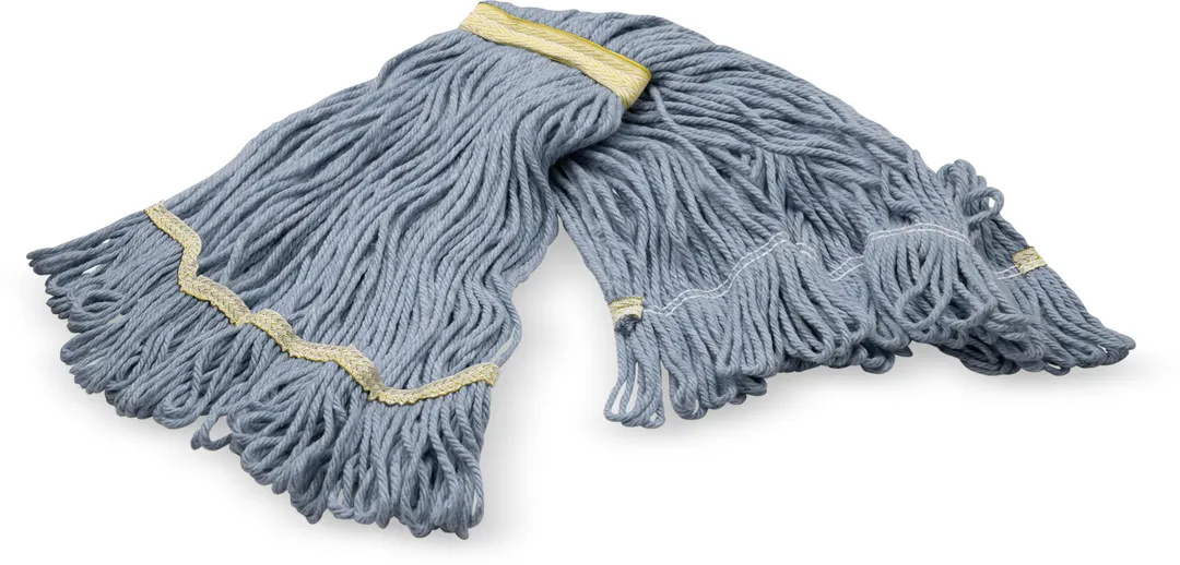Carlisle 369411B14 Wet Mop Head - Small 1" Wide Yellow Band, Loop End, Blue 4‑Ply Cotton/Synthetic