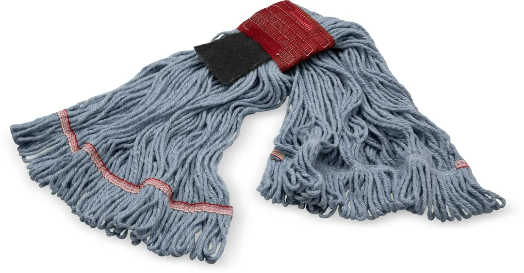 Carlisle 369424S14 - Large Wet Mop Head, 5" Wide Red Band, Loop End, Blue 4‑Ply Cotton/Synthetic Blend