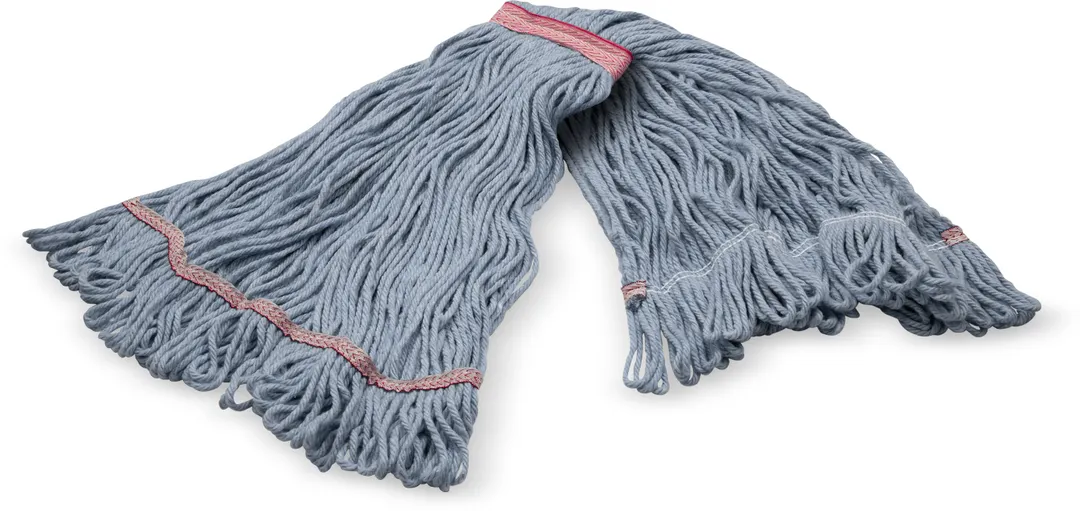 Carlisle 369425B14 Wet Mop Head - Large 1" Wide Red Band, Blue Cotton/Synthetic Blend, Looped End