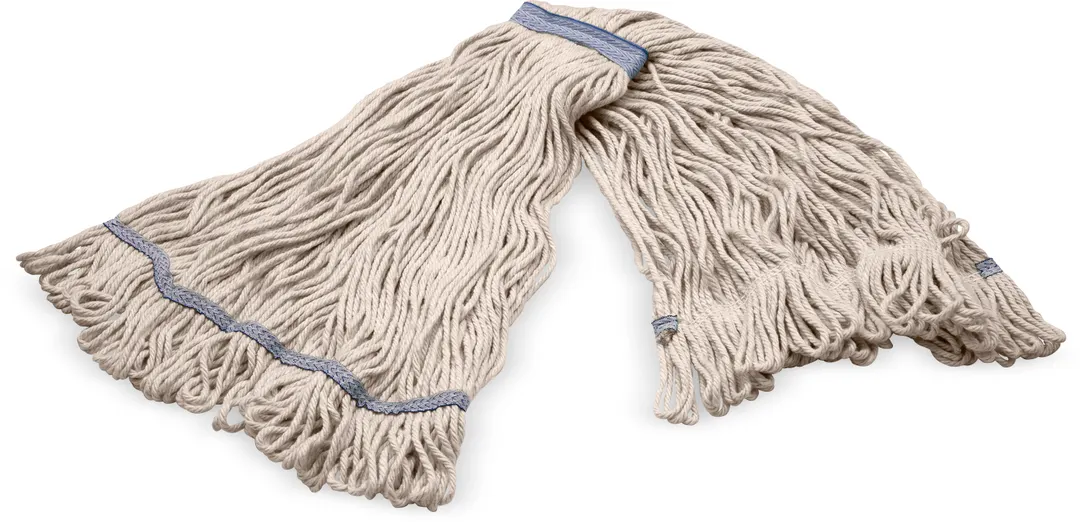 Carlisle 36942900 Wet Mop Head - X-Large 1" Blue Band, Natural 4-Ply Cotton/Synthetic Loop End