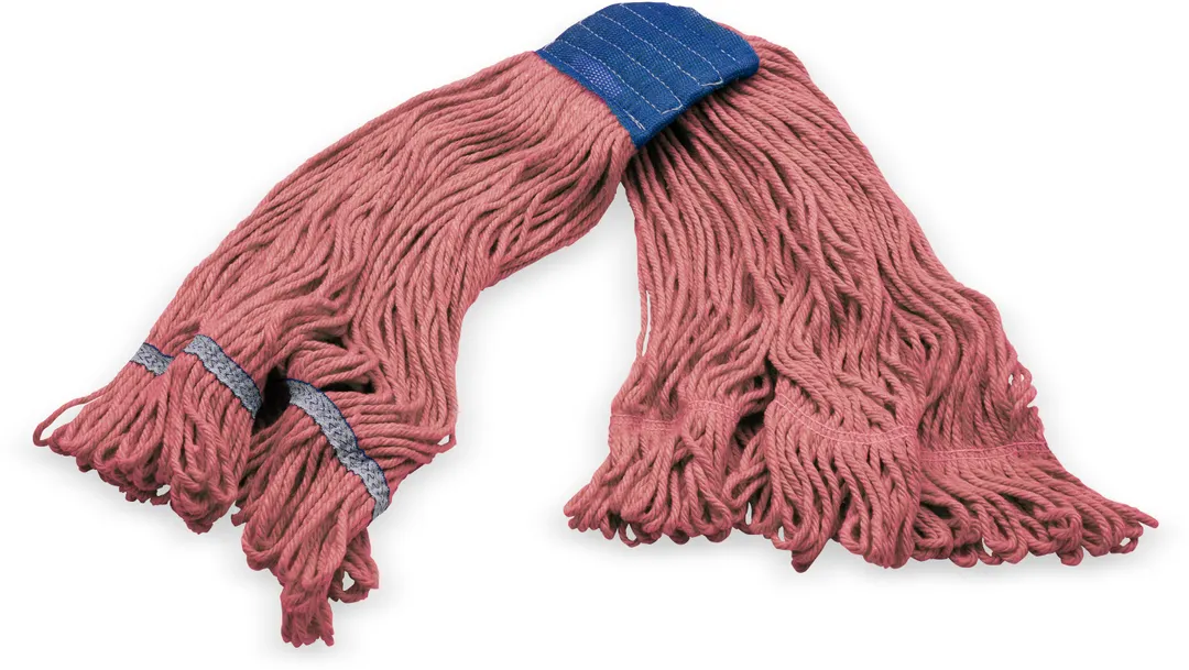 Carlisle 36943005 Wet Mop Head - X-Large 1" Blue Band Loop End, Red 4‑Ply Cotton/Synthetic Blend