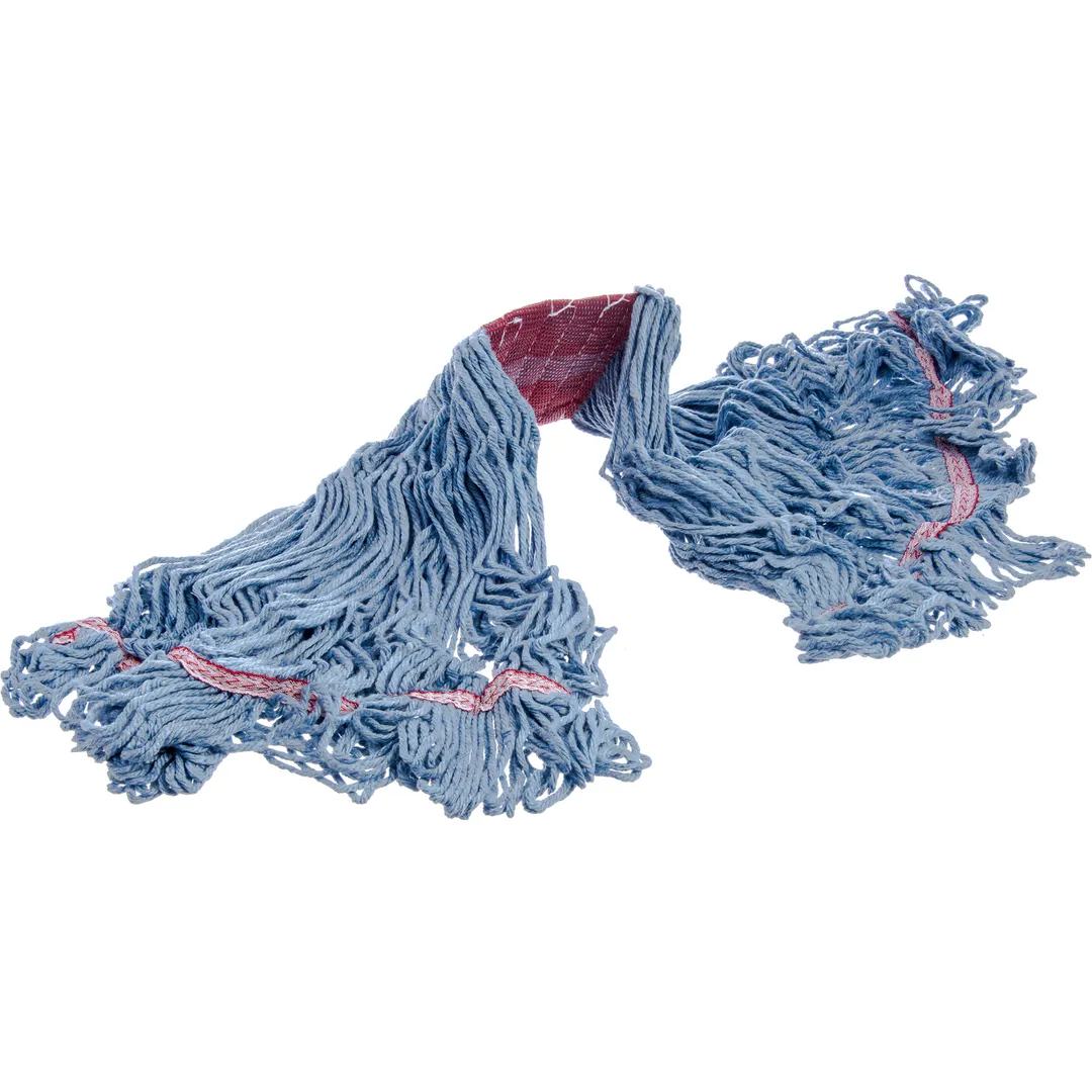 Carlisle 369454B14 Wet Mop Head – Large 4‑Ply, Blue Cotton Blend Yarn, 5" Vinyl‑Coated Red Band