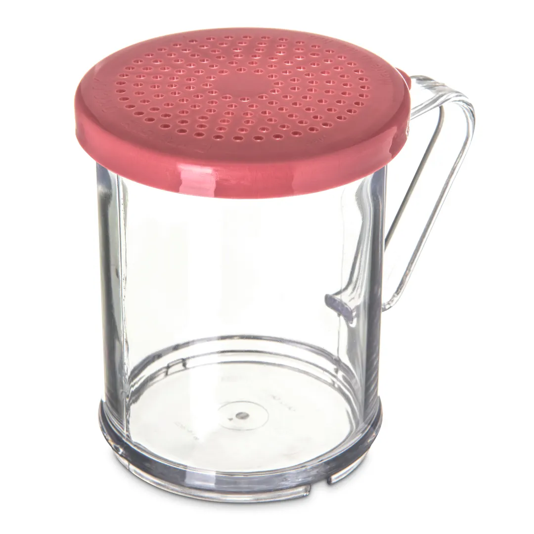 Carlisle 4250S55 Shaker/Dredge, 8 Oz Rose SAN Ground Lid, Red Handle, BPA‑Free, Crack‑Resistant