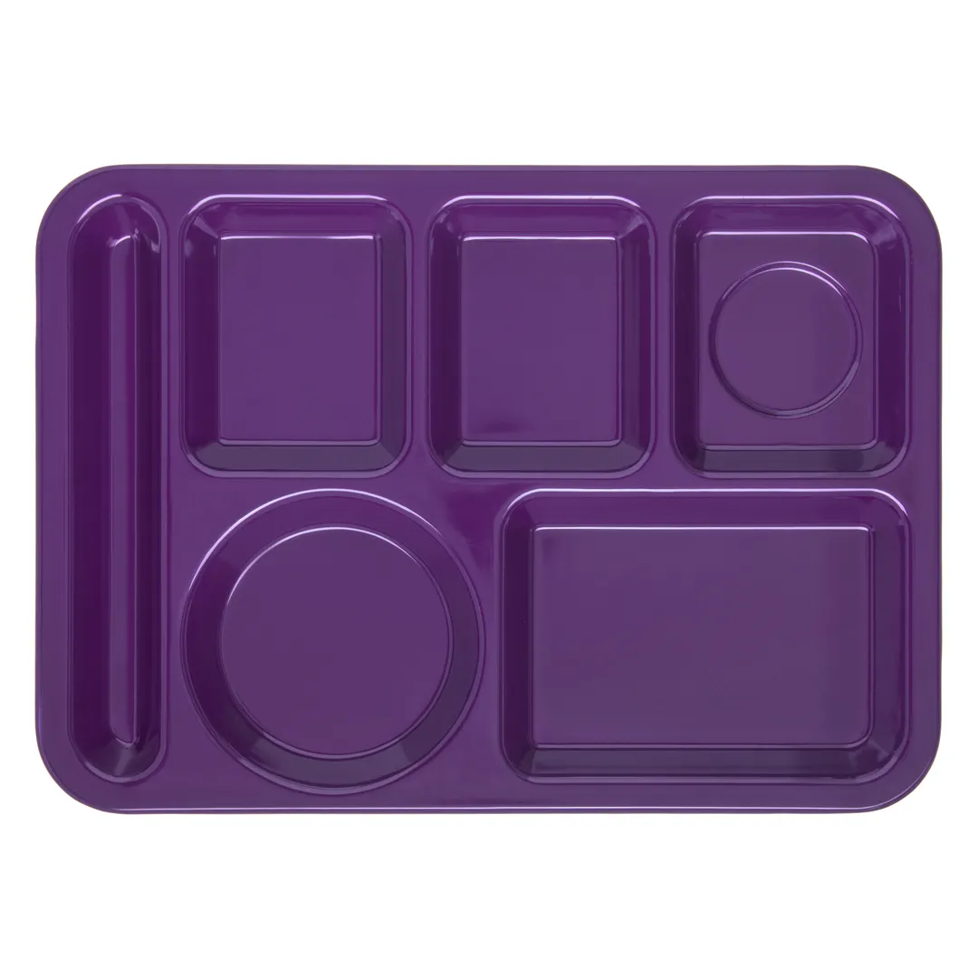 Carlisle 4398087 Left‑Handed 6‑Comp Rectangular Tray, 14" × 10", Purple Melamine, Dishwasher Safe