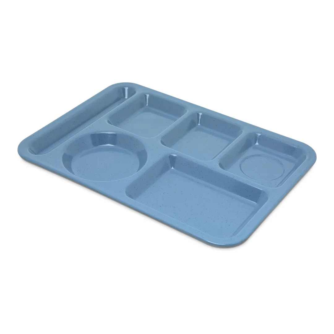 Carlisle 4398192 Left‑Handed 6‑Compartment Tray, 14" X 10", Blue Melamine, NSF, Dishwasher Safe