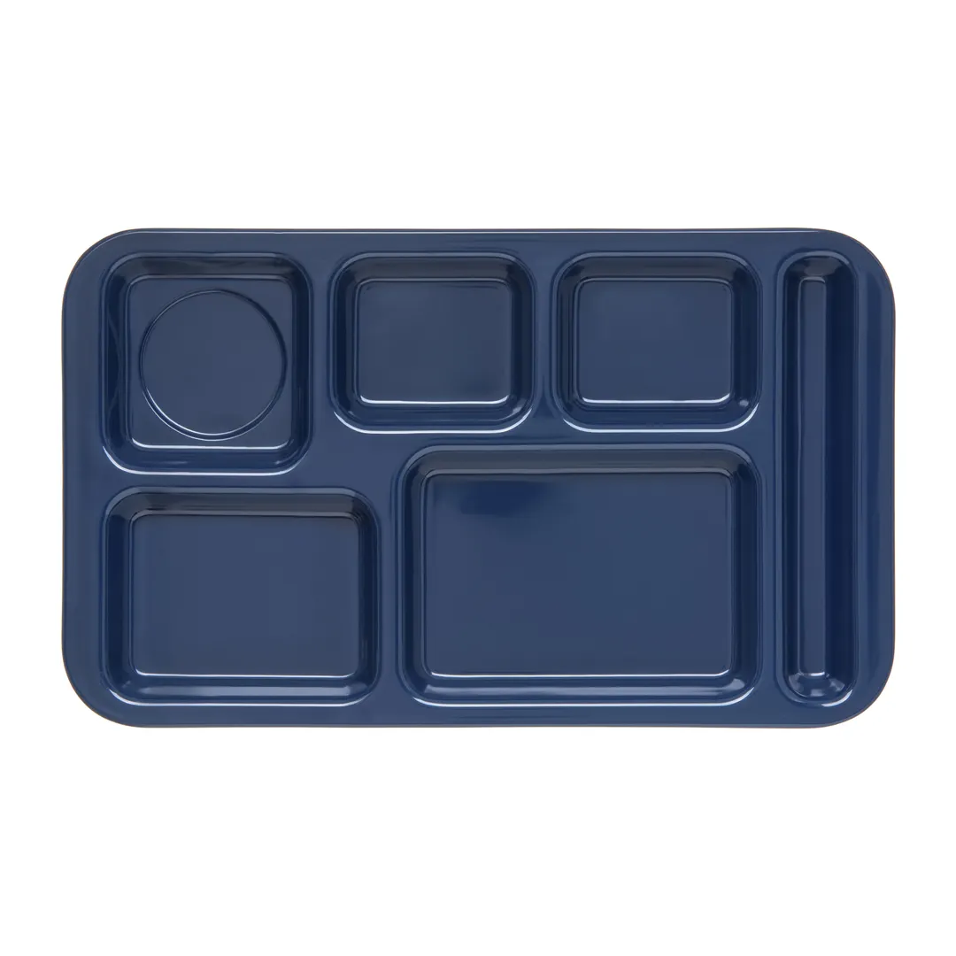 Carlisle 4398250 6‑Compartment Tray, 15" x 9", Dark Blue Melamine, NSF, Dishwasher Safe