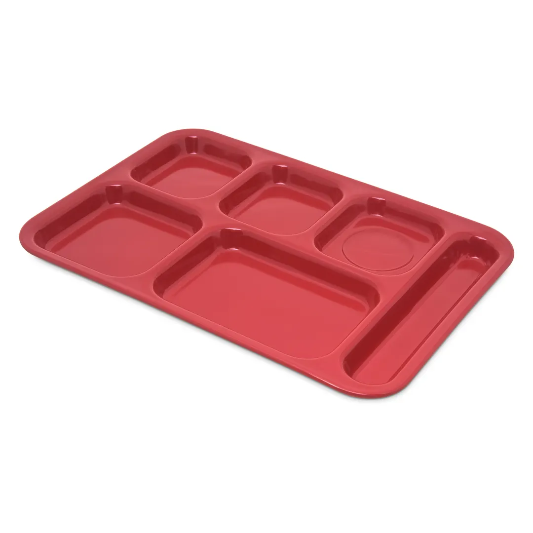 Carlisle 4398805 - 6-Compartment Melamine Tray, 14.5" x 10", Red, Right-Handed, NSF, Dishwasher Safe