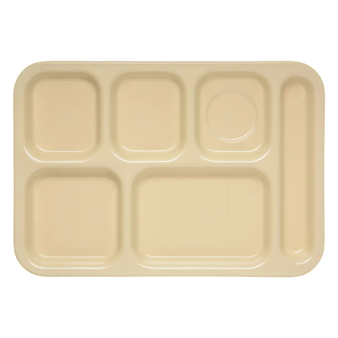 Carlisle 4398825 Right-Hand 6-Compartment Tray, 14-1/2" x 10" Tan Melamine, Dishwasher Safe, NSF