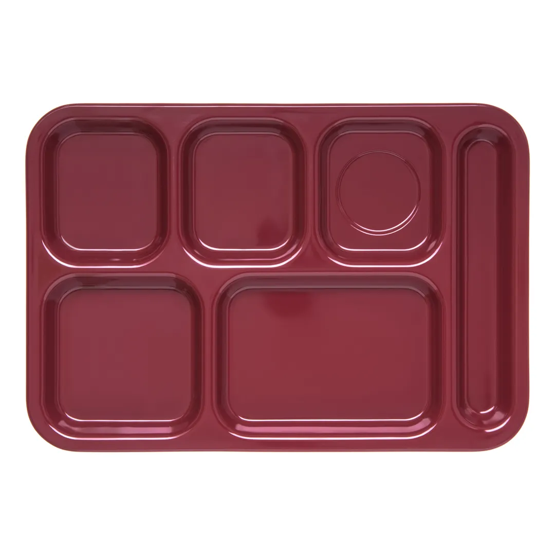 Carlisle 4398885 6-Compartment Tray, 14-1/2" x 10", Cranberry Melamine, NSF, Dishwasher Safe