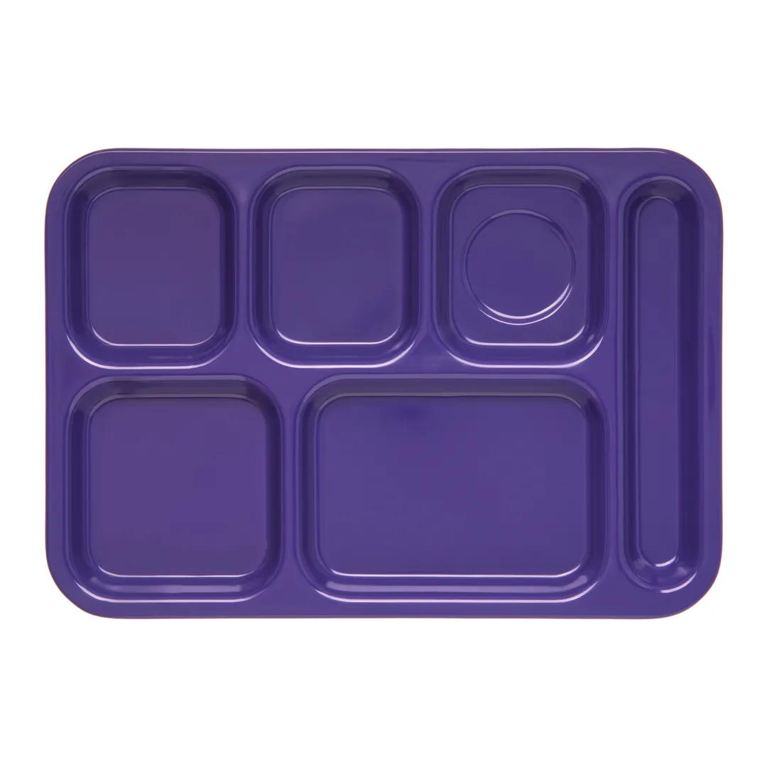 Carlisle 4398887 - Right‑Hand 6‑Compartment Melamine Tray, 14‑1/2" x 10", Purple, Dishwasher Safe