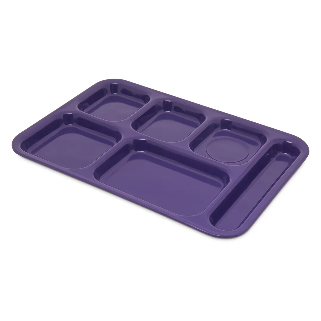 Carlisle 4398887 - Right‑Hand 6‑Compartment Melamine Tray, 14‑1/2" x 10", Purple, Dishwasher Safe