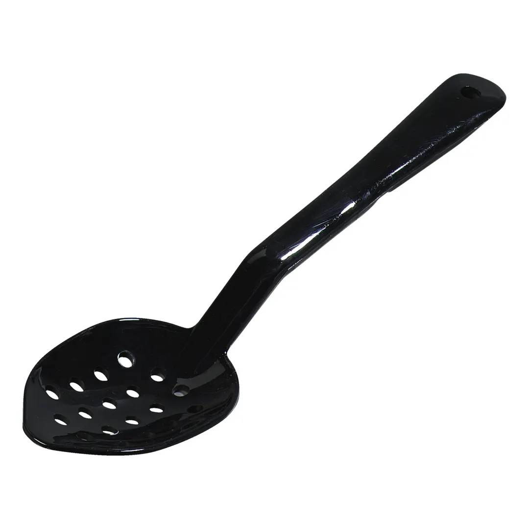 Carlisle 441103 - Perforated Serving Spoon, 11" Black Plastic, Notched Handle, Up to 212°F