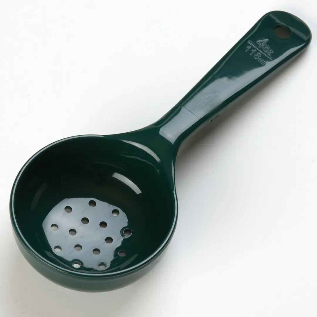 Carlisle 492908 Portion Spoon, 4 oz Perforated Plastic, Forest Green Handle