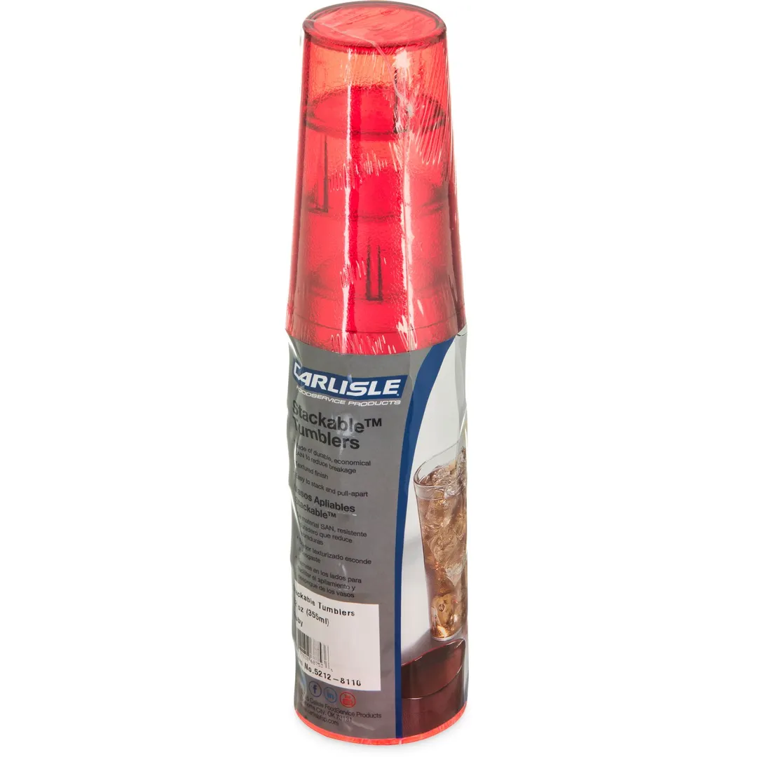 Carlisle 5212-8110 Stackable Tumbler 12 oz Ruby Pebbled SAN BPA‑Free Dishwasher Safe 6/Pack