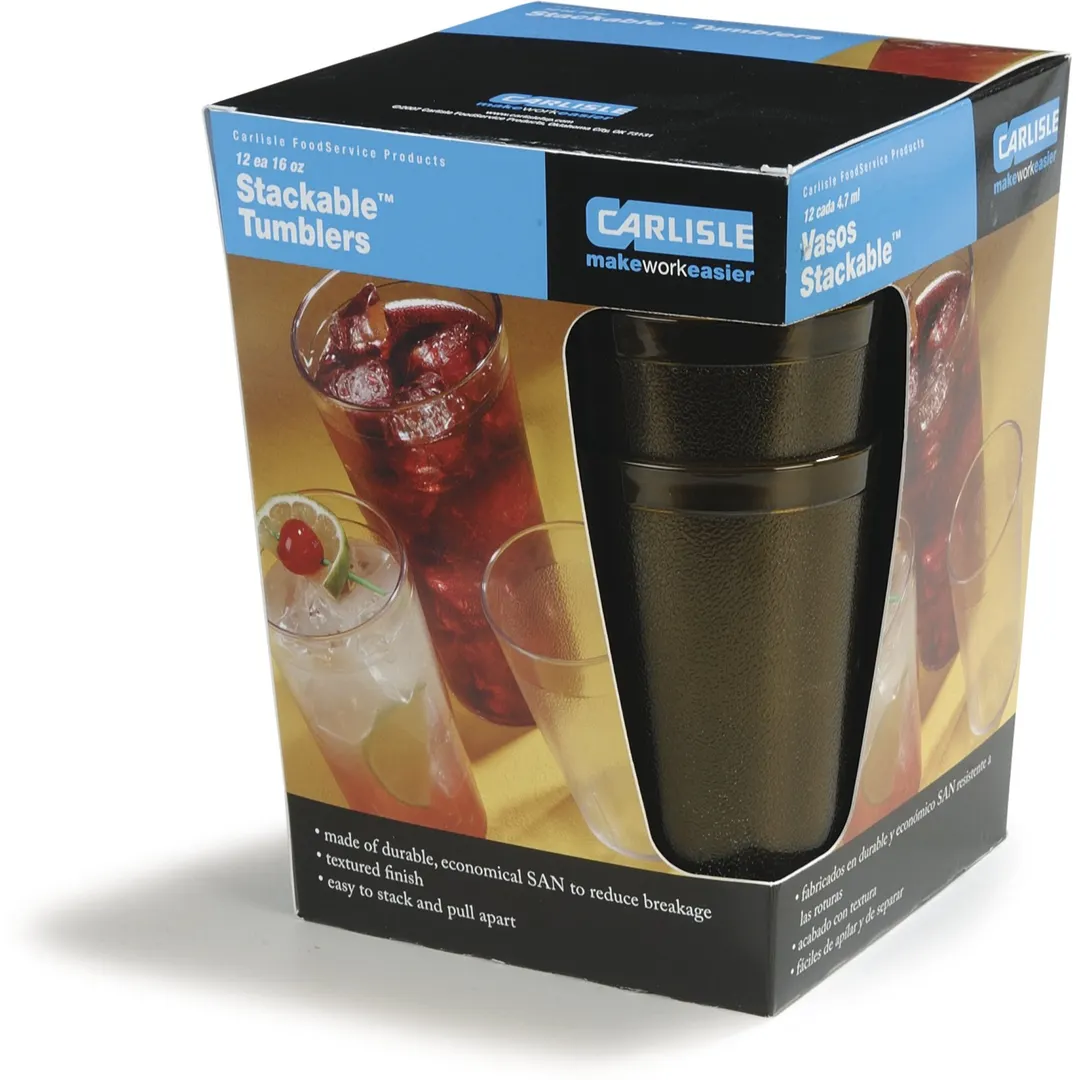 Carlisle 5212-813 Stackable Tumbler – 12 oz, Amber Pebbled, SAN Plastic, 12/Pack