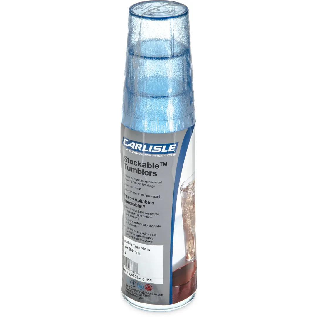 Carlisle 5216-8154 Stackable 16oz Blue Textured Tumbler, SAN BPA‑Free, Dishwasher Safe, 6/Pack