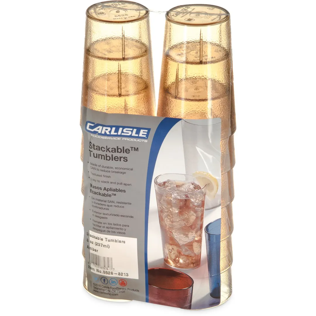 Carlisle 5220-8213 Stackable Tumbler, 20 oz. Amber, Textured, SAN Plastic – 12/Pack