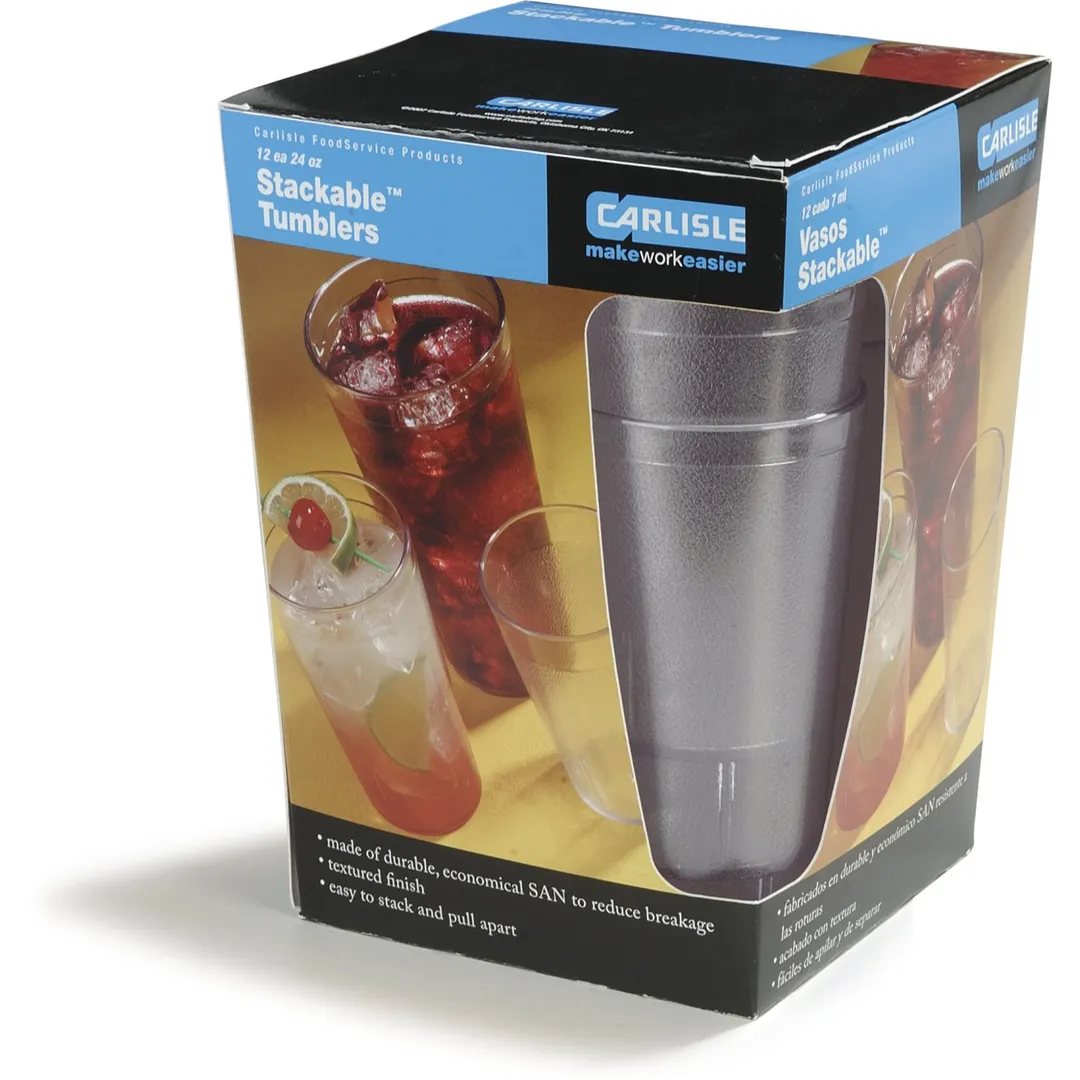 Carlisle 5224-807 - 24oz Stackable Clear Tumbler, Textured SAN, BPA Free, Dishwasher Safe, 12/Pack