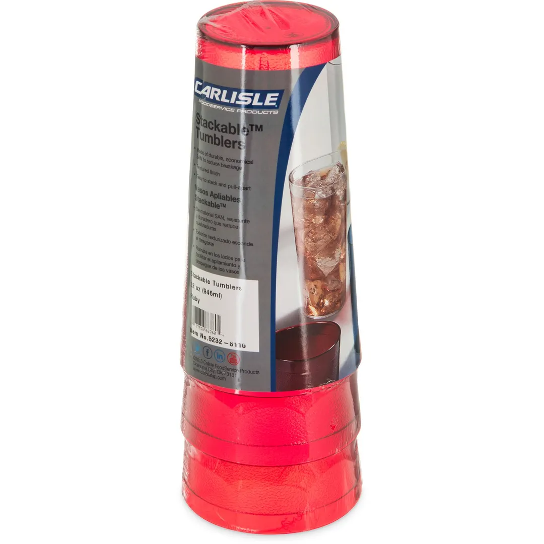 Carlisle 5232-8110 Stackable Tall Tumbler, 32oz, Red Textured, SAN, BPA‑Free – 8/Pack