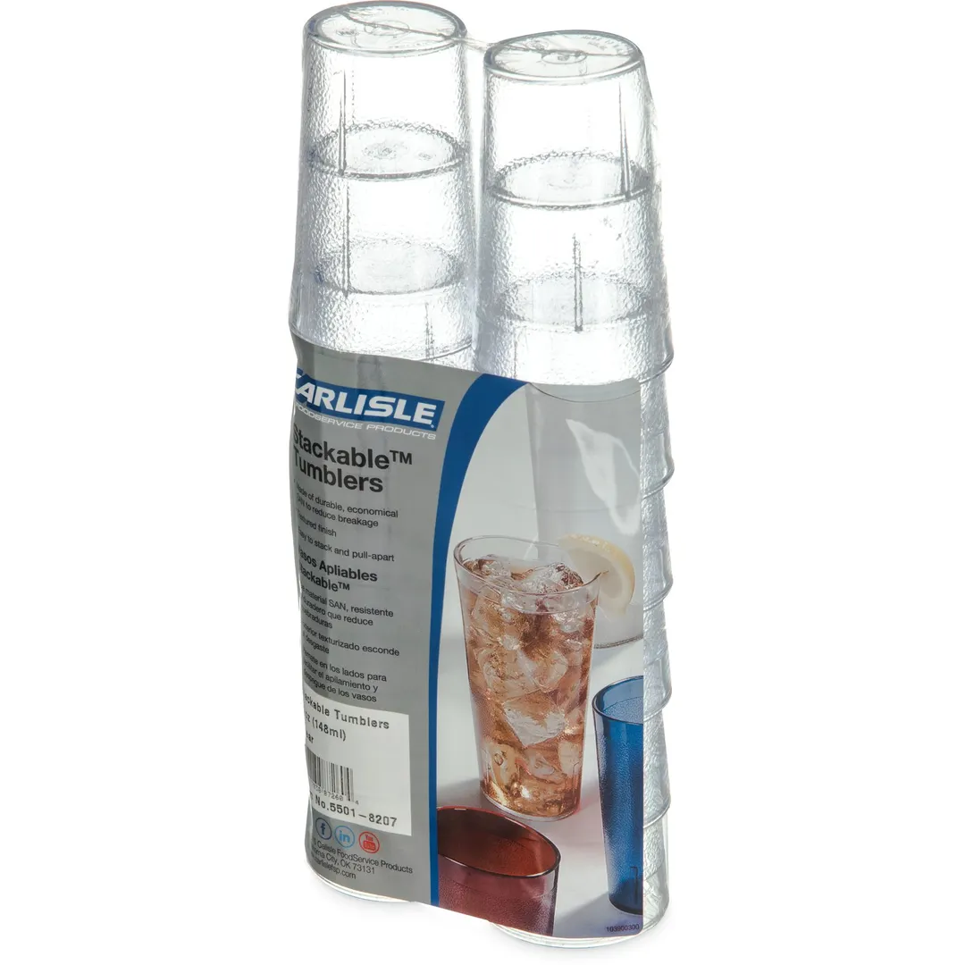 Carlisle 5501-8207 Stackable 5oz Clear Textured SAN Tumbler, BPA Free, Dishwasher Safe – 12/Pack