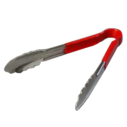 Carlisle 60756005 Spectrum Utility Tongs, 9-1/2" Steel, Red Dura‑Kool Handle, NSF, Dishwasher Safe
