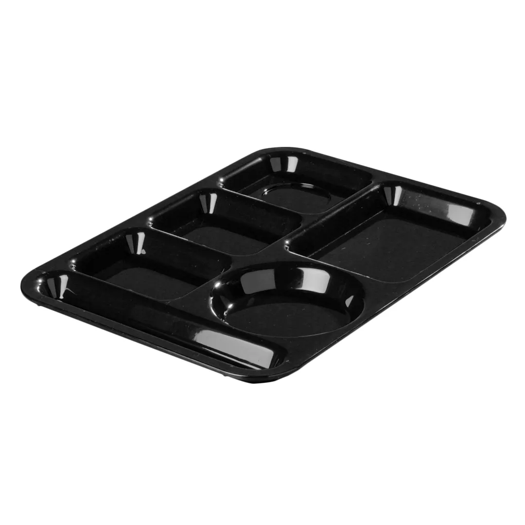 Carlisle 61403 LH 6-Compartment Rectangular Tray, 13-7/8" x 9-7/8", Black ABS, NSF, Dishwasher Safe