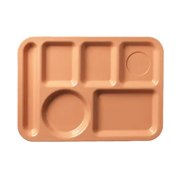 Carlisle 614PC25 Left Hand 6‑Compartment Tray, 13‑7/8" x 9‑7/8", Tan Polycarbonate, Dishwasher Safe
