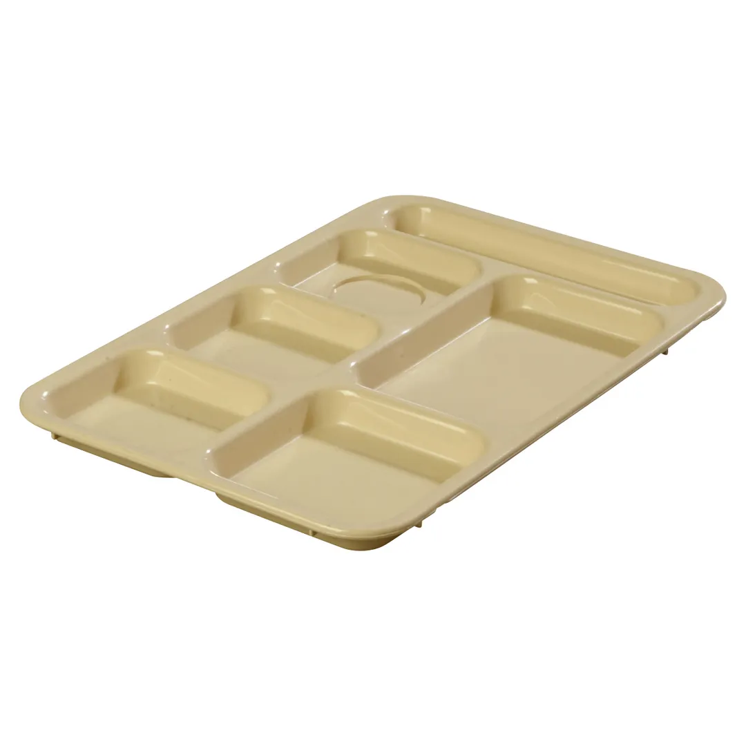 Carlisle 614R25 Right-Hand 6-Compartment Tray, 14-3/8" x 10" Tan ABS Plastic, NSF, Dishwasher Safe