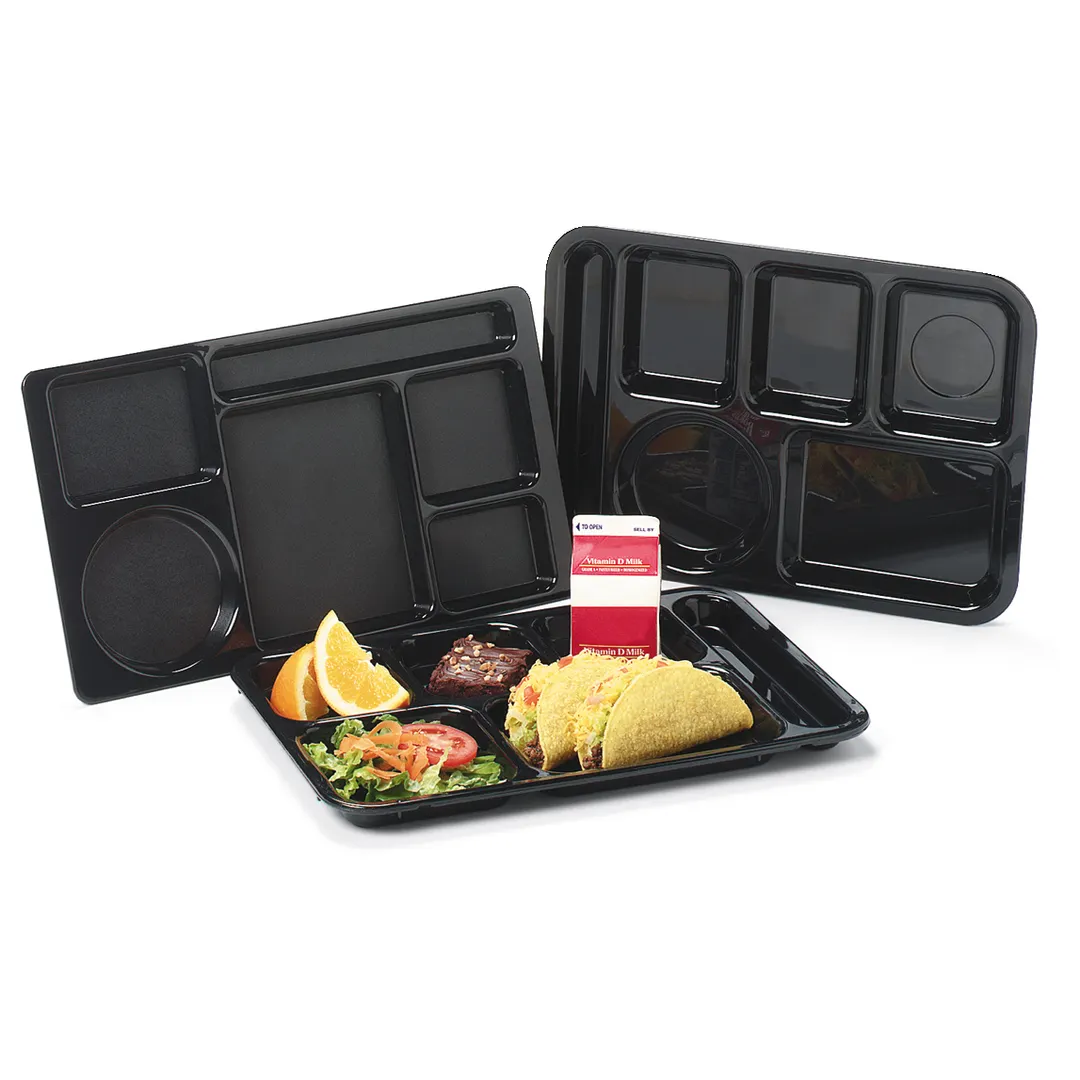 Carlisle 61503 6‑Compartment Omni‑Directional Rectangular Tray, 15" x 8‑3/4", Black ABS, NSF‑Approved