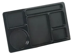 Carlisle 61503 6‑Compartment Omni‑Directional Rectangular Tray, 15" x 8‑3/4", Black ABS, NSF‑Approved