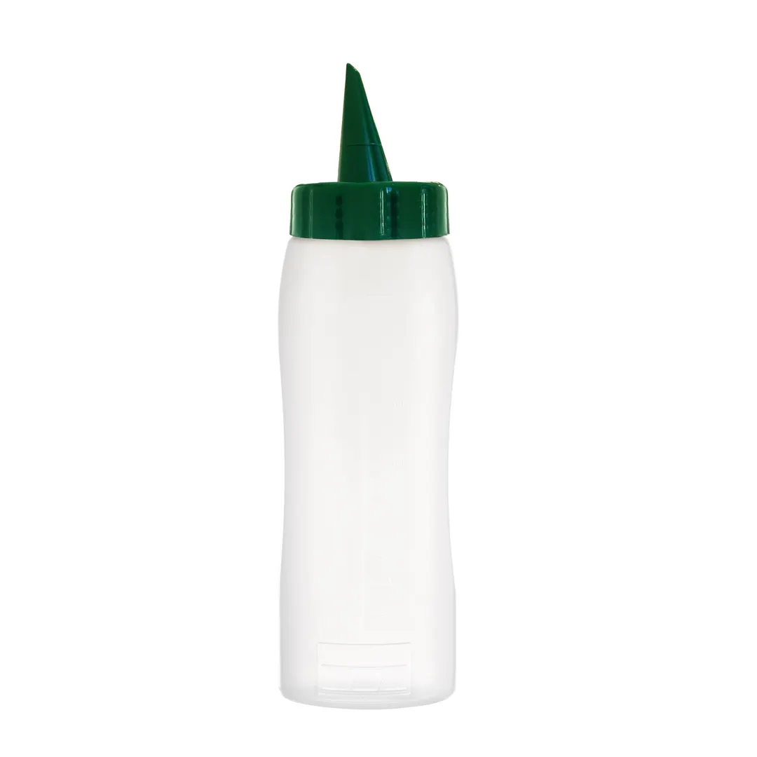 Carlisle 71278 Squeeze Oil/Sauce Bottle, 26 oz Clear Translucent, Green Cap, Dishwasher Safe
