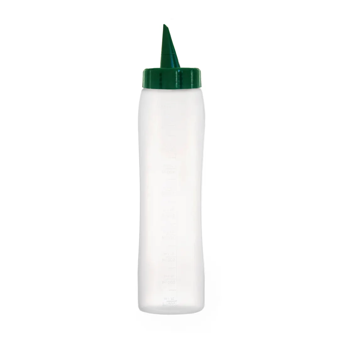 Carlisle 71279 Squeeze Oil/Sauce Bottle, 34 oz, Clear Translucent, Green Cap, Dishwasher Safe