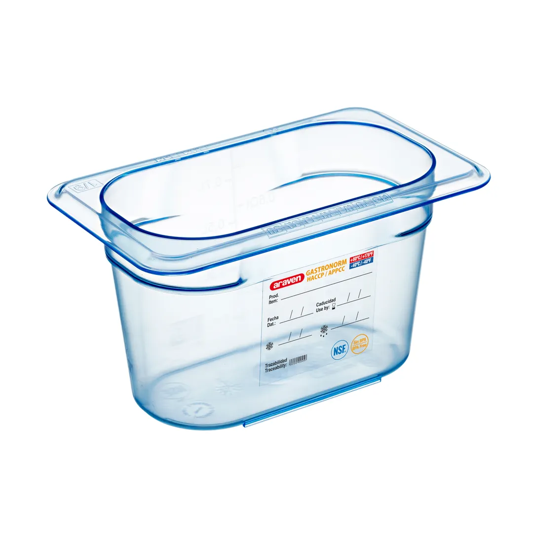 Carlisle 74011 1/9 Size 1.1 Qt 4" Deep Blue ABS Pan, Airtight, NSF, BPA‑Free, -40°F to 194°F