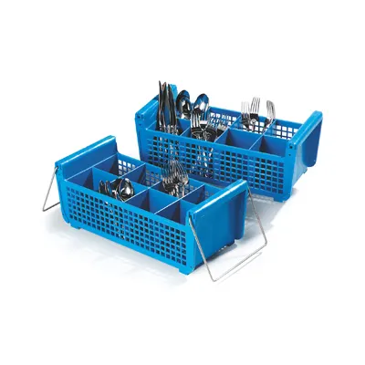 Carlisle C32P214 Flatware Basket 17-1/16" x 7-3/4" x 6-7/8", Blue Polypropylene, Handles, 8 Compartments, NSF