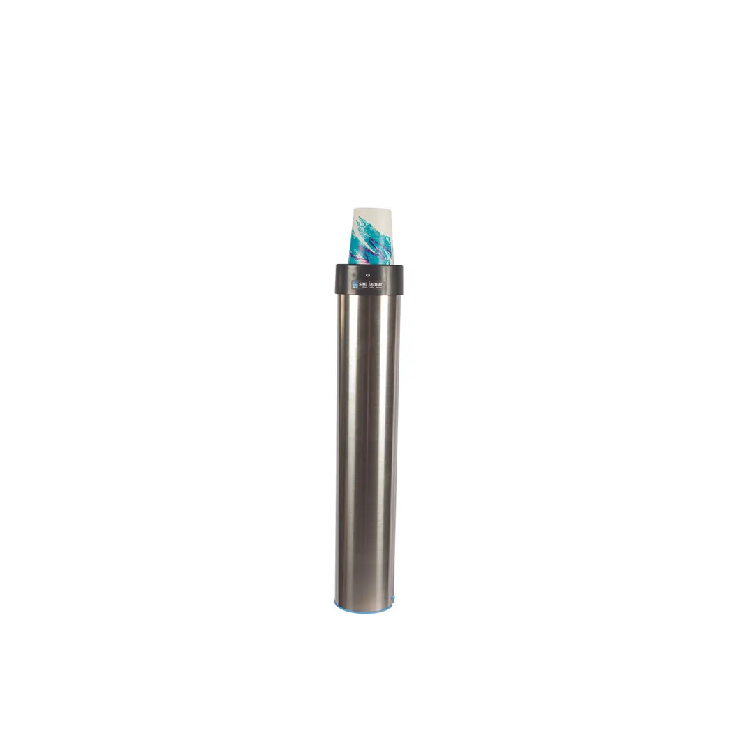 Carlisle C3400EV Cup Dispenser, 23½" Tube, 12‑24 oz Cups, 2¾"‑3⅞" Rim, Collar, Stainless Steel