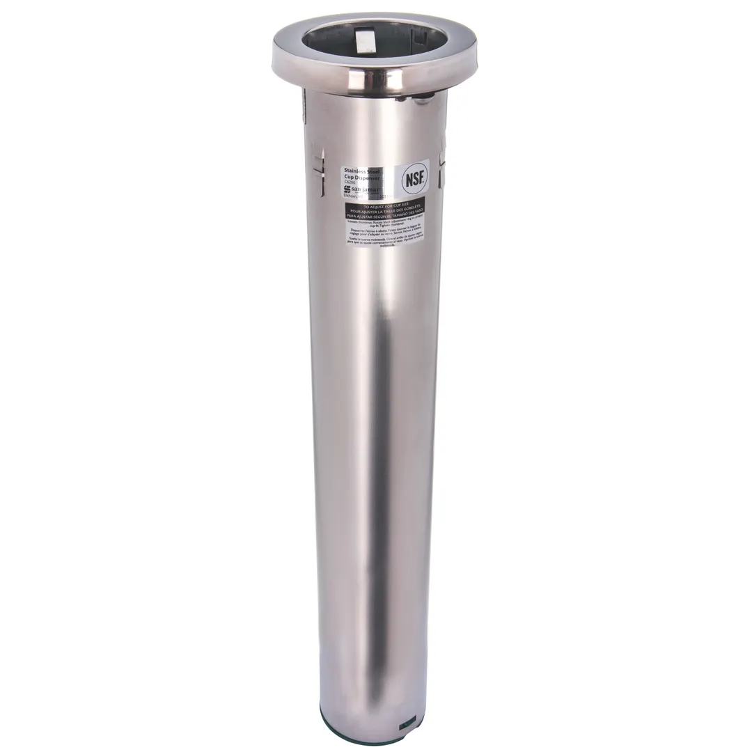 Carlisle C6200C In-Counter Cup Dispenser, 23" Tube, Stainless Steel, 6-10 oz Cups, 2"-3" Rim Diameter