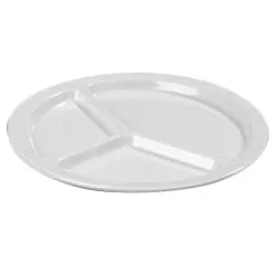 Carlisle KL10202 - 10" White Melamine 3‑Compartment Round Plate, Dishwasher Safe, Heat‑Resistant